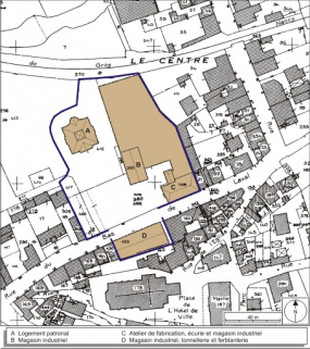 Plan-masse et de situation. Extrait du plan cadastral numérisé, 2008, section AE, 1:1000 réduit à 1:1250. Source : Direction générale des Finances Publiques - Cadastre ; mise à jour : 2008. © Région Bourgogne-Franche-Comté, Inventaire du patrimoine Plan-masse et de situation. Extrait du plan cadastral numérisé, 2008, section AE, 1:1000 réduit à 1:1250. Source : Direction générale des Finances Publiques - Cadastre ; mise à jour : 2008. © Région Bourgogne-Franche-Comté, Inventaire du patrimoine