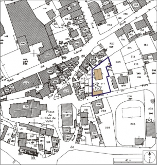 Plan-masse et de situation. Extrait du plan cadastral numérisé, 2008, section AE, 1:1000 réduit à 1:1250. Source : Direction générale des Finances Publiques - Cadastre ; mise à jour : 2008. © Région Bourgogne-Franche-Comté, Inventaire du patrimoine