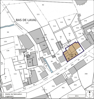 Plan-masse et de situation. Extrait du plan cadastral numérisé, 2008, section B, 1:1000. Source : Direction générale des Finances Publiques - Cadastre ; mise à jour : 2008. © Région Bourgogne-Franche-Comté, Inventaire du patrimoine