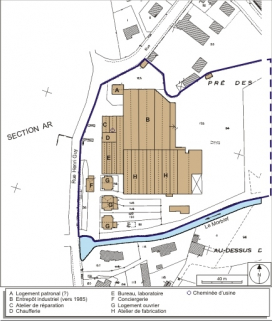 Plan-masse et de situation. Extrait du plan cadastral numérisé, 2008, section AN, 1:1000 réduit à 1:1500. Source : Direction générale des Finances Publiques - Cadastre ; mise à jour : 2008. © Région Bourgogne-Franche-Comté, Inventaire du patrimoine