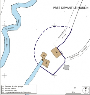 Plan-masse et de situation. Extrait du plan cadastral numérisé, 2008, section ZD, 1:2000 agrandi à 1:1000. Source : Direction générale des Finances Publiques - Cadastre ; mise à jour : 2008. © Région Bourgogne-Franche-Comté, Inventaire du patrimoine