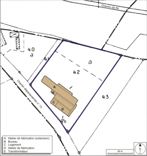 Plan-masse et de situation. Extrait du plan cadastral numérisé, 2008, section ZB, 1:2000 agrandi à 1:1000. Source : Direction générale des Finances Publiques - Cadastre ; mise à jour : 2008. © Région Bourgogne-Franche-Comté, Inventaire du patrimoine