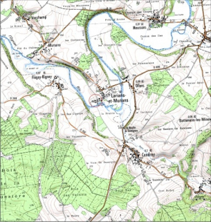 Carte de localisation. Carte topographique au 1:25000, I.G.N., Montbozon, 3422 O. SCAN 25 © IGN - 2008, Licence n°2008CISE29-68. © Région Bourgogne-Franche-Comté, Inventaire du patrimoine