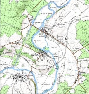 Carte de localisation. Carte topographique au 1:25000, I.G.N., Dampierre-sur-Salon, 3221 E. SCAN 25 © IGN - 2008, Licence n°2008CISE29-68. © Région Bourgogne-Franche-Comté, Inventaire du patrimoine