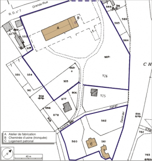 Plan-masse et de situation. Extrait du plan cadastral numérisé, 2008, section A, 1:1250. Source : Direction générale des Finances Publiques - Cadastre ; mise à jour : 2008. © Région Bourgogne-Franche-Comté, Inventaire du patrimoine