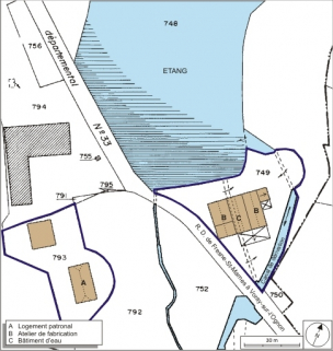Plan-masse et de situation. Extrait du plan cadastral numérisé, 2008, section B, 1:1250 agrandi à 1:1000. Source : Direction générale des Finances Publiques - Cadastre ; mise à jour : 2008. © Région Bourgogne-Franche-Comté, Inventaire du patrimoine Plan-masse et de situation. Extrait du plan cadastral numérisé, 2008, section B, 1:1250 agrandi à 1:1000. Source : Direction générale des Finances Publiques - Cadastre ; mise à jour : 2008. © Région Bourgogne-Franche-Comté, Inventaire du patrimoine