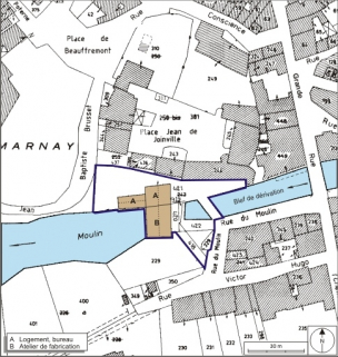 Plan-masse et de situation. Extrait de plan cadastral numérisé, 2008, section AB, 1:1000. Source : Direction générale des Finances Publiques - Cadastre ; mise à jour : 2008. © Région Bourgogne-Franche-Comté, Inventaire du patrimoine