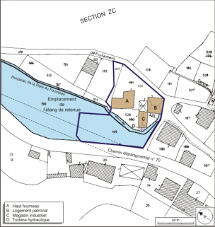Plan-masse et de situation. Extrait du plan cadastral numérisé, 2008, section C, 1:1000. Source : Direction générale des Finances Publiques - Cadastre ; mise à jour : 2008. © Région Bourgogne-Franche-Comté, Inventaire du patrimoine