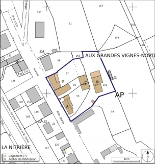 Plan-masse et de situation. Extrait du plan cadastral numérisé, 2008, section AP, 1:1000. Source : Direction générale des Finances Publiques - Cadastre ; mise à jour : 2008. © Région Bourgogne-Franche-Comté, Inventaire du patrimoine