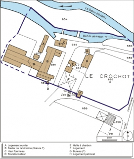 Plan-masse et de situation. Extrait du plan cadastral numérisé, 2008, section D, 1:2500. Source : Direction générale des Finances Publiques - Cadastre ; mise à jour : 2008. © Région Bourgogne-Franche-Comté, Inventaire du patrimoine