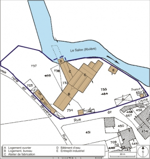 Plan-masse et de situation. Extrait du plan cadastral numérisé, 2008, section C, 1:1250 agrandi à 1:1000. Source : Direction générale des Finances Publiques - Cadastre ; mise à jour : 2008. © Région Bourgogne-Franche-Comté, Inventaire du patrimoine