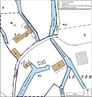Plan-masse et de situation. Extrait du plan cadastral numérisé, 2008, section ZE, 1:2000 agrandi à 1:1250. Source : Direction générale des Finances Publiques - Cadastre ; mise à jour : 2008. © Région Bourgogne-Franche-Comté, Inventaire du patrimoine Plan-masse et de situation. Extrait du plan cadastral numérisé, 2008, section ZE, 1:2000 agrandi à 1:1250. Source : Direction générale des Finances Publiques - Cadastre ; mise à jour : 2008. © Région Bourgogne-Franche-Comté, Inventaire du patrimoine