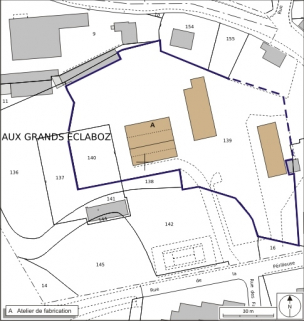 Plan-masse et de situation. Extrait du plan cadastral numérisé, 2008, section BT, 1:1000. Source : Direction générale des Finances Publiques - Cadastre ; mise à jour : 2008. © Région Bourgogne-Franche-Comté, Inventaire du patrimoine