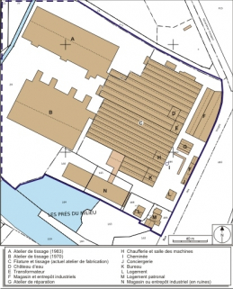 Plan-masse et de situation. Extrait du plan cadastral numérisé, 2008, section A, 1:1250 réduit à 1:1500 Source : Direction générale des Finances Publiques - Cadastre ; mise à jour : 2008. © Région Bourgogne-Franche-Comté, Inventaire du patrimoine