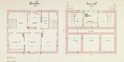 Plan des combles et du sous-sol du bureau des douanes. © Région Bourgogne-Franche-Comté, Inventaire du patrimoine