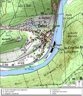 Carte de localisation : usine et bâtiments sociaux. SCAN 25 © IGN 2008, Licence n°2008CISE29-68. © Région Bourgogne-Franche-Comté, Inventaire du patrimoine