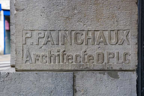 Détail de la signature de l'architecte P. Painchaux. © Région Bourgogne-Franche-Comté, Inventaire du Patrimoine Détail de la signature de l'architecte P. Painchaux. © Région Bourgogne-Franche-Comté, Inventaire du Patrimoine