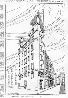 Dessin de la façade latérale gauche de l'immeuble. © Région Bourgogne-Franche-Comté, Inventaire du Patrimoine