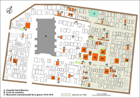 carte au format A4 du cimetière St-Maurice pour une conférence © Région Bourgogne-Franche-Comté, Inventaire du patrimoine carte au format A4 du cimetière St-Maurice pour une conférence © Région Bourgogne-Franche-Comté, Inventaire du patrimoine