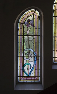 Deuxième registre, verrière gauche. © Région Franche-Comté, Inventaire du patrimoine, ADAGP Deuxième registre, verrière gauche. © Région Franche-Comté, Inventaire du patrimoine, ADAGP