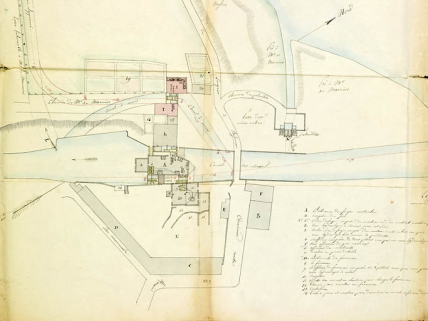 Plan des forges, fourneau, moulin de Seveux à Mr le duc De Marmier [détail]. © Région Bourgogne-Franche-Comté, Inventaire du patrimoine