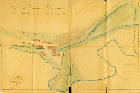 Plan du fourneau de Vauconcourt et de ses dépendances [...]. © Région Bourgogne-Franche-Comté, Inventaire du patrimoine