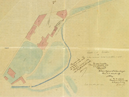 Verrerie de la Rochère. Plan des lieux environnant le local de la machine à vapeur [Vue d'ensemble]. © Région Bourgogne-Franche-Comté, Inventaire du patrimoine