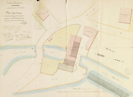 Plan géométrique du moulin de Soing et ses dépendances appartenant à Mr Morel [...]. © Région Bourgogne-Franche-Comté, Inventaire du patrimoine