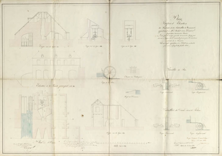Plan, coupes et élévation du fourneau et des patouillets de Renaucourt [...]. © Région Bourgogne-Franche-Comté, Inventaire du patrimoine