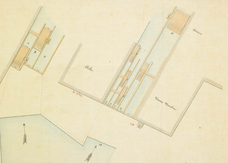 Plan de la tête d'eau et élévation des ouvrages [Plan-masse]. © Région Bourgogne-Franche-Comté, Inventaire du patrimoine