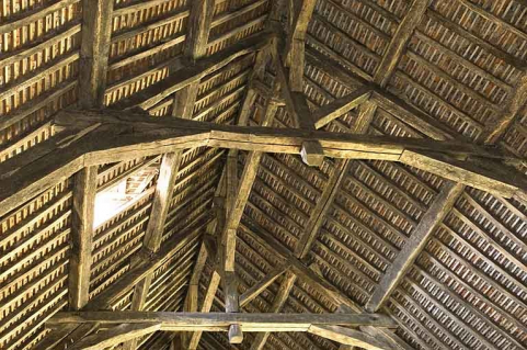 Charpente de la halle à charbon. Partie centrale. © Région Bourgogne-Franche-Comté, Inventaire du patrimoine