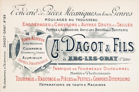 Carte postale publicitaire A. Dagot et Fils. © Région Bourgogne-Franche-Comté, Inventaire du patrimoine