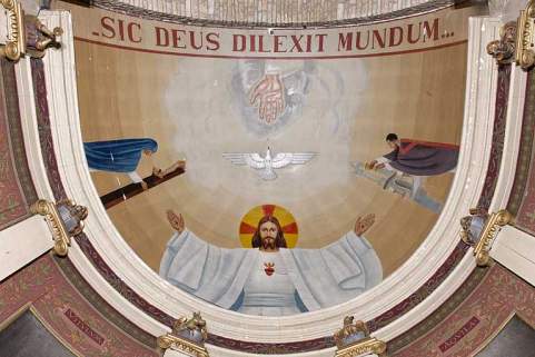 Vue rapprochée de la peinture monumentale. © Région Bourgogne-Franche-Comté, Inventaire du patrimoine