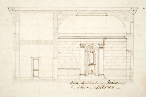 [Coupe du projet d'aménagement de la salle de justice de paix du premier étage]. © Région Bourgogne-Franche-Comté, Inventaire du patrimoine