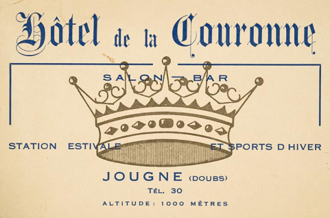Hôtel de la Couronne. Salon-Bar. Station estivale et sports d'hiver. Jougne (Doubs) Tel. 30. Altitude : 1000 mètres. © Région Bourgogne-Franche-Comté, Inventaire du patrimoine