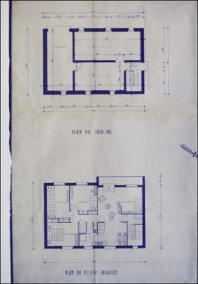 Maison individuelle économique et familiale type F5. Plans - coupe et façades [détail : plan des deux premiers niveaux], 1954. © Région Bourgogne-Franche-Comté, Inventaire du patrimoine