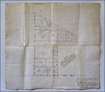 Morez. Minutte en esquisse du plan de la maison commune et des halles ainsi que des prisons et justices de paix, 1813. © Région Bourgogne-Franche-Comté, Inventaire du patrimoine Morez. Minutte en esquisse du plan de la maison commune et des halles ainsi que des prisons et justices de paix, 1813. © Région Bourgogne-Franche-Comté, Inventaire du patrimoine