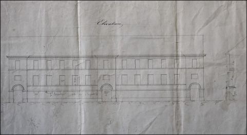 Plans de la halle aux [vins] pour la ville de Morez. Elévation, 1836. © Région Bourgogne-Franche-Comté, Inventaire du patrimoine