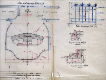 Entourage du Monument commémoratif. Bordures et Grilles. Dessins, 1922. © Région Bourgogne-Franche-Comté, Inventaire du patrimoine