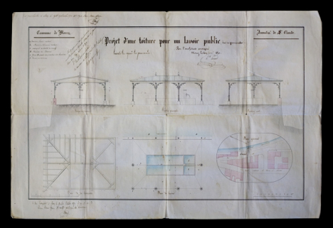 Projet d'une toiture pour un lavoir public (Quai de l'ancienne place), 1850. © Région Bourgogne-Franche-Comté, Inventaire du patrimoine