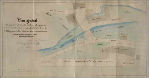 Plan général du quartier de la ville de Morez où s'opère la communication de la rue des Jardins avec la rue de l'Abbaye [...], 1859. © Région Bourgogne-Franche-Comté, Inventaire du patrimoine