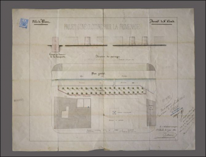 Projet d'une clôture pour la Promenade, 1864. © Région Bourgogne-Franche-Comté, Inventaire du patrimoine Projet d'une clôture pour la Promenade, 1864. © Région Bourgogne-Franche-Comté, Inventaire du patrimoine