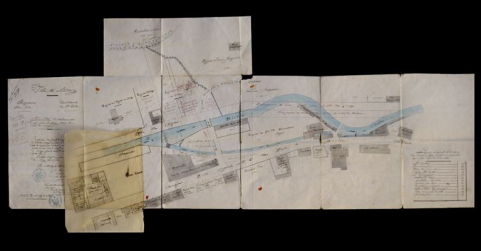 Demande d'établissement d'une usine à gaz pour la ville de Morez [centre de Morez : quai Jobez, rues Lamartine et de la République], 1866. © Région Bourgogne-Franche-Comté, Inventaire du patrimoine