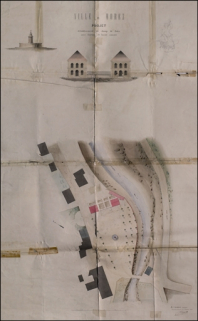 Projet d'établissement du champ de foire avec fontaine et lavoir couvert, 1845. © Région Bourgogne-Franche-Comté, Inventaire du patrimoine Projet d'établissement du champ de foire avec fontaine et lavoir couvert, 1845. © Région Bourgogne-Franche-Comté, Inventaire du patrimoine