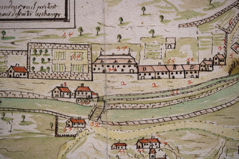 Plan géométrique d'un chemin contesté à Morez par le Sr Chavin et par le Sr Reverchon dud[it] lieu, fait par Jean Gaspard Fournier [... Détail], 1748. © Région Bourgogne-Franche-Comté, Inventaire du patrimoine