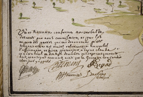 Plan géométrique d'un chemin contesté à Morez [...] le mois de septembre 1748 [détail : certification de conformité]. © Région Bourgogne-Franche-Comté, Inventaire du patrimoine