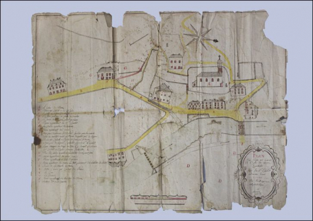 Plan d'un chemin qui conduit à l'Eglise de Morez contester par les Sr Couchet du maime lieux [...], 1777. © Région Bourgogne-Franche-Comté, Inventaire du patrimoine