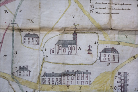 [Plan du quartier de l'église : détail], 1781. © Région Bourgogne-Franche-Comté, Inventaire du patrimoine