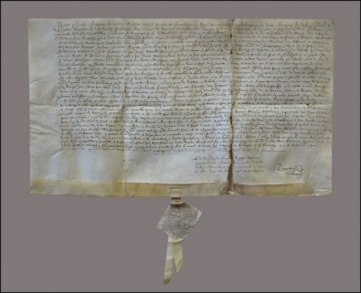 Acensement d'un décours d'eau sur la Bienne [...] par Catherin du Tartre, grand prieur, au profit de Claude Girod-Clerc de Bellefontaine, 1531. © Région Bourgogne-Franche-Comté, Inventaire du patrimoine