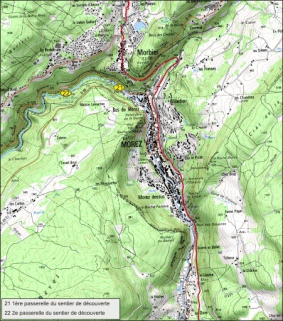 Carte de localisation des passerelles du sentier de découverte. Carte topographique, IGN, 2008, dalle F088-2180-L2E, échelle 1:25 000. SCAN 25 © IGN - 2008, Licence n° 2008CISE29-68. © Région Bourgogne-Franche-Comté, Inventaire du patrimoine Carte de localisation des passerelles du sentier de découverte. Carte topographique, IGN, 2008, dalle F088-2180-L2E, échelle 1:25 000. SCAN 25 © IGN - 2008, Licence n° 2008CISE29-68. © Région Bourgogne-Franche-Comté, Inventaire du patrimoine